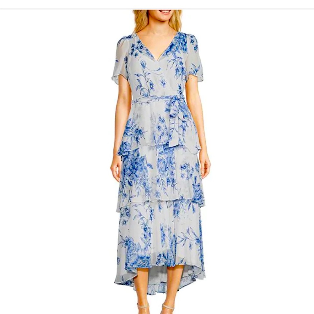Calvin Klein Blue and White Floral Tiered dress
